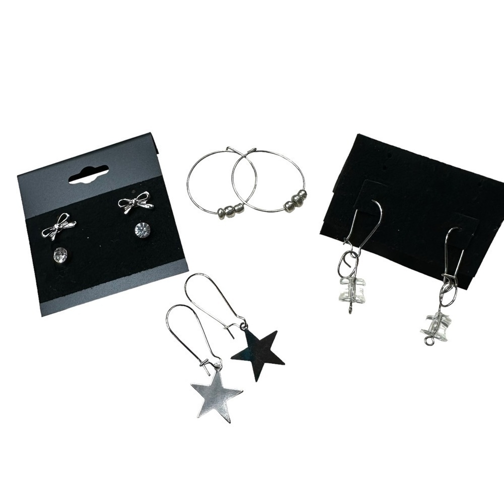 Five Pair Beautiful NEW Pierced Earrings, silver tone